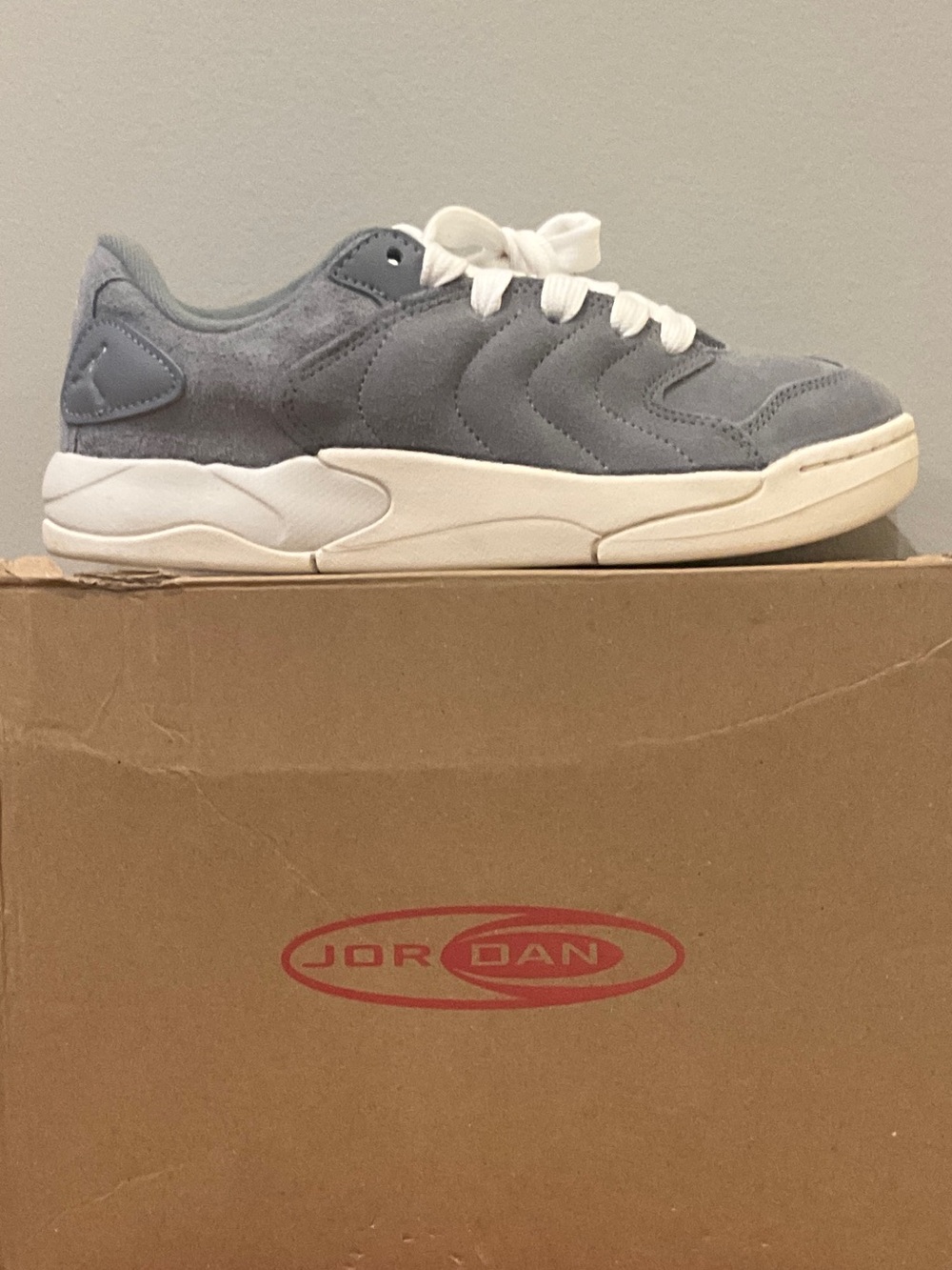 Jordan Kids Suede Sneaker in Light Gray and White